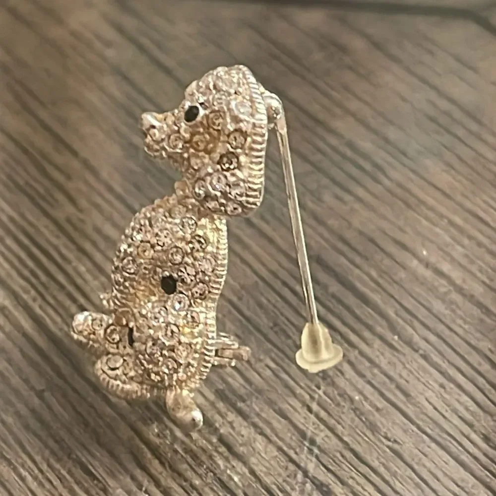 Vintage NAPIER Silver-tone Rhinestone Spotted Dog Pin Rhinestone Dalmatian Pin